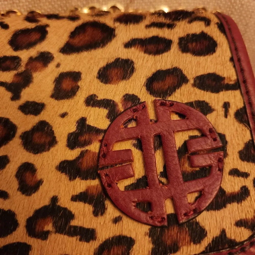 Antonio Melani Cheetah Print Calf Hair Red Clutch Shoulder Bag Purse